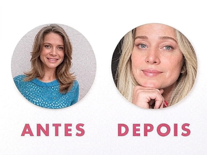 Imagem antes e depois de ritidoplastia, com texto 'Antes' e 'Depois' em fundo claro