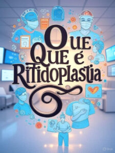Texto 'O Que é Ritidoplastia' em 3D colorido sobre marcação facial para cirurgia
