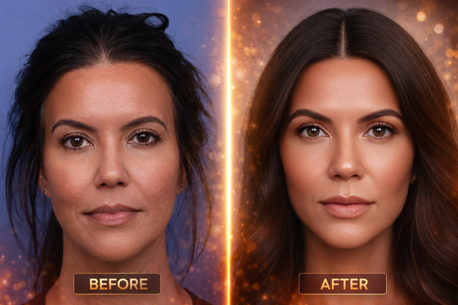 Modelo latina antes e depois da Blefaroplastia com Jato de Plasma