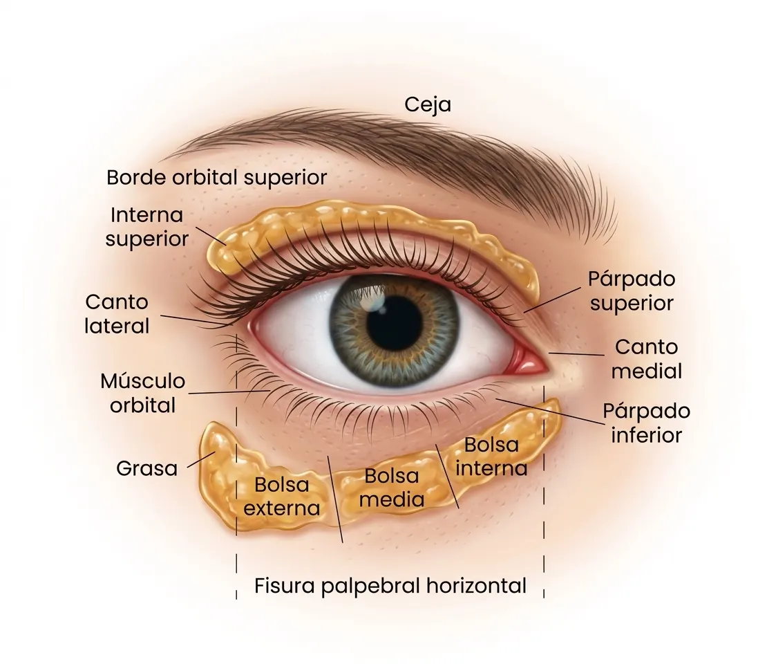 Diferentes partes de Blefaroplastia Inferior