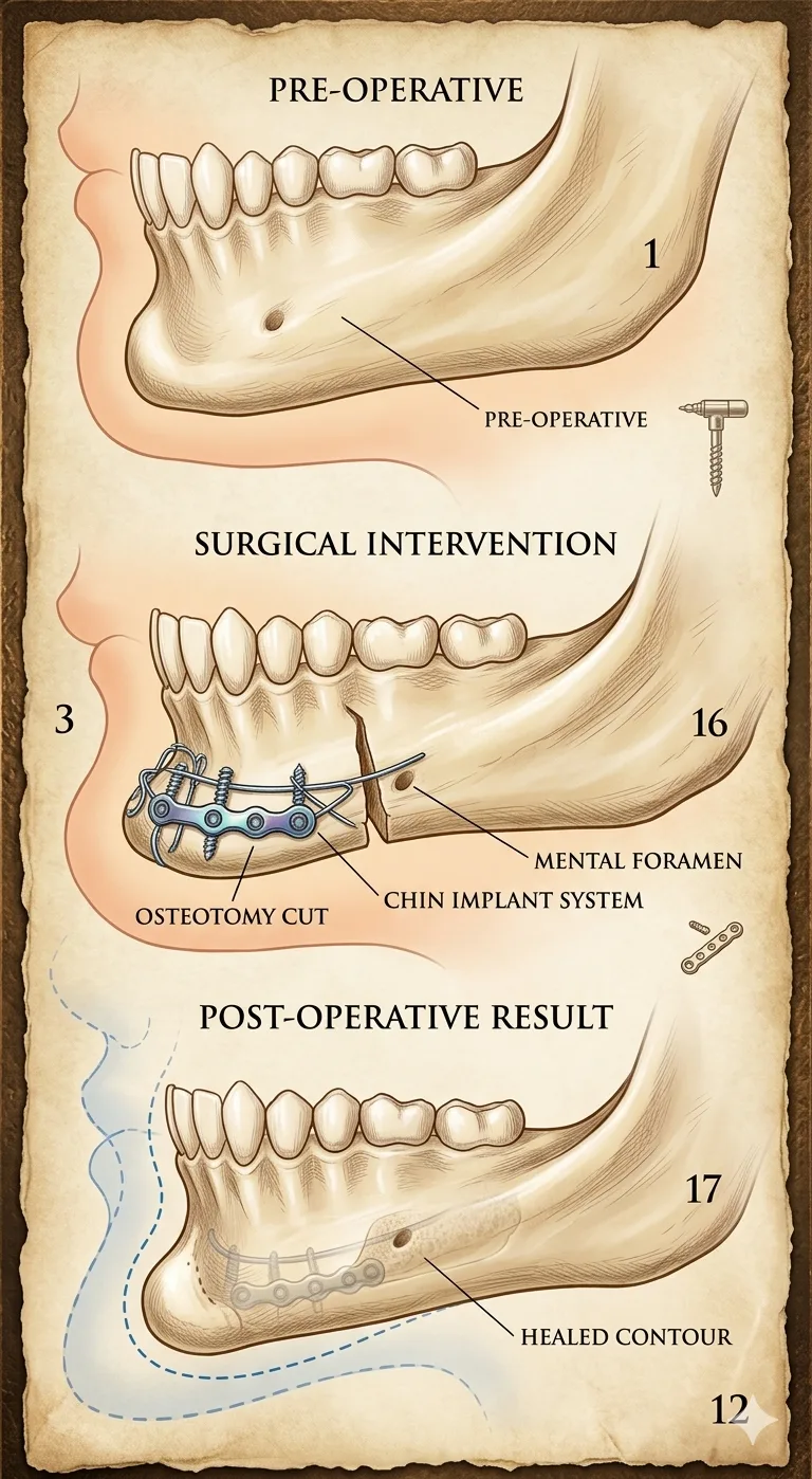 Diferentes partes de mentoplastia como é feito